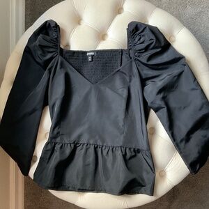 Express Black Puff Sleeve Peplum Blouse